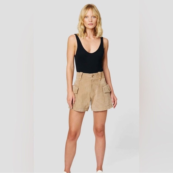 NWT BLANKNYC “Bare It All” Genuine Leather Cargo Shorts in Tan, Size 25 - Picture 2 of 6